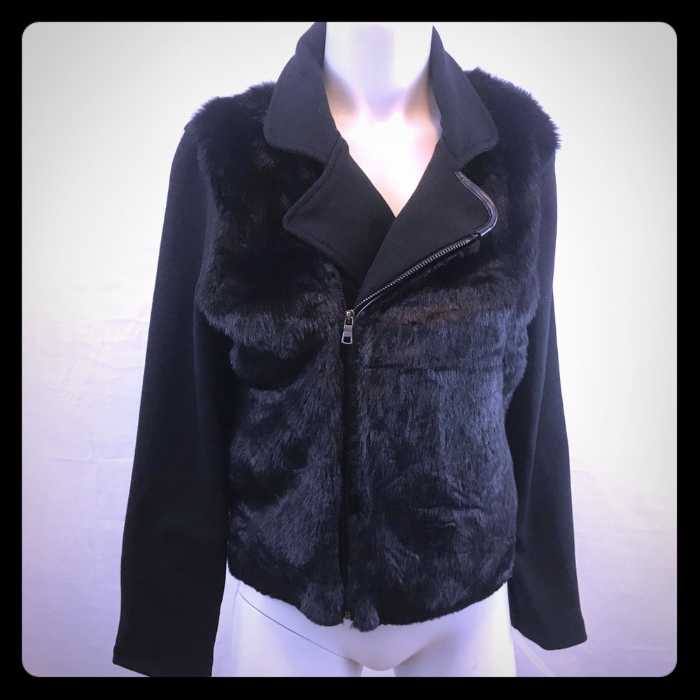 SALE Black Faux Fur Moto Jacket